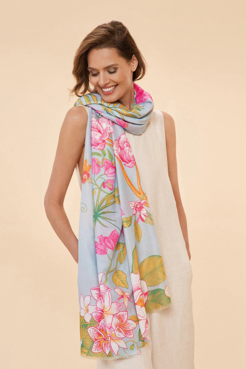 "Powder" Printed Floral Jungle Scarf Lavender