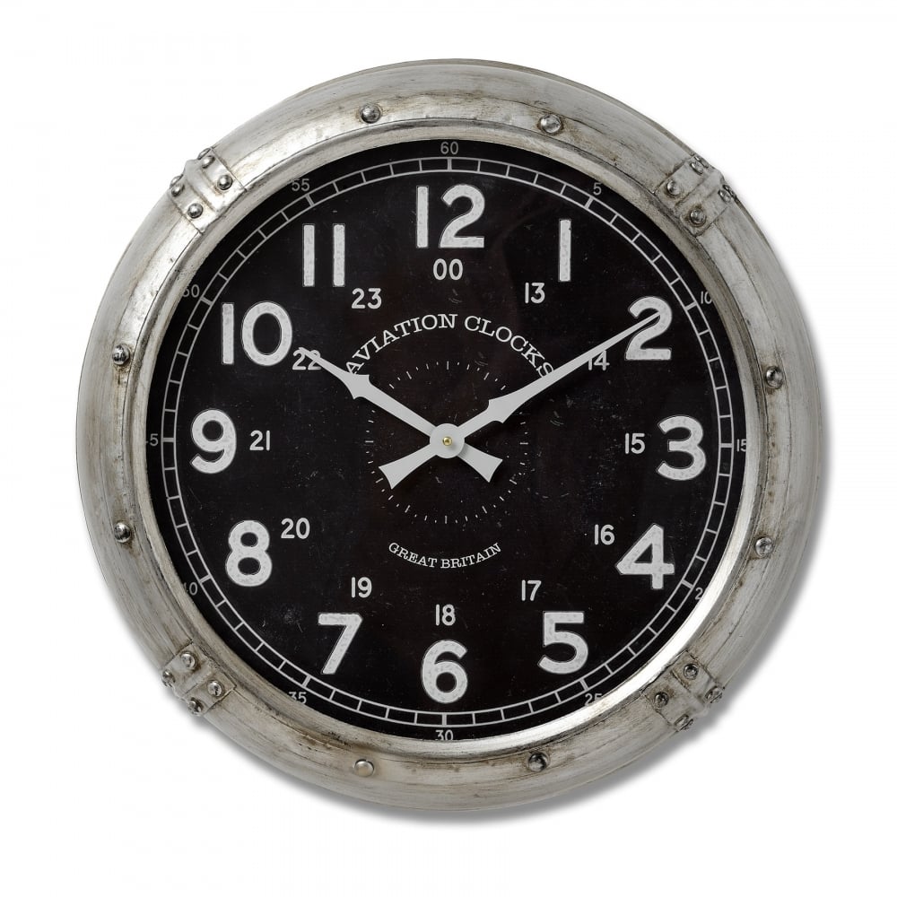 Hill Interiors Silver "Aviation" Round Clock