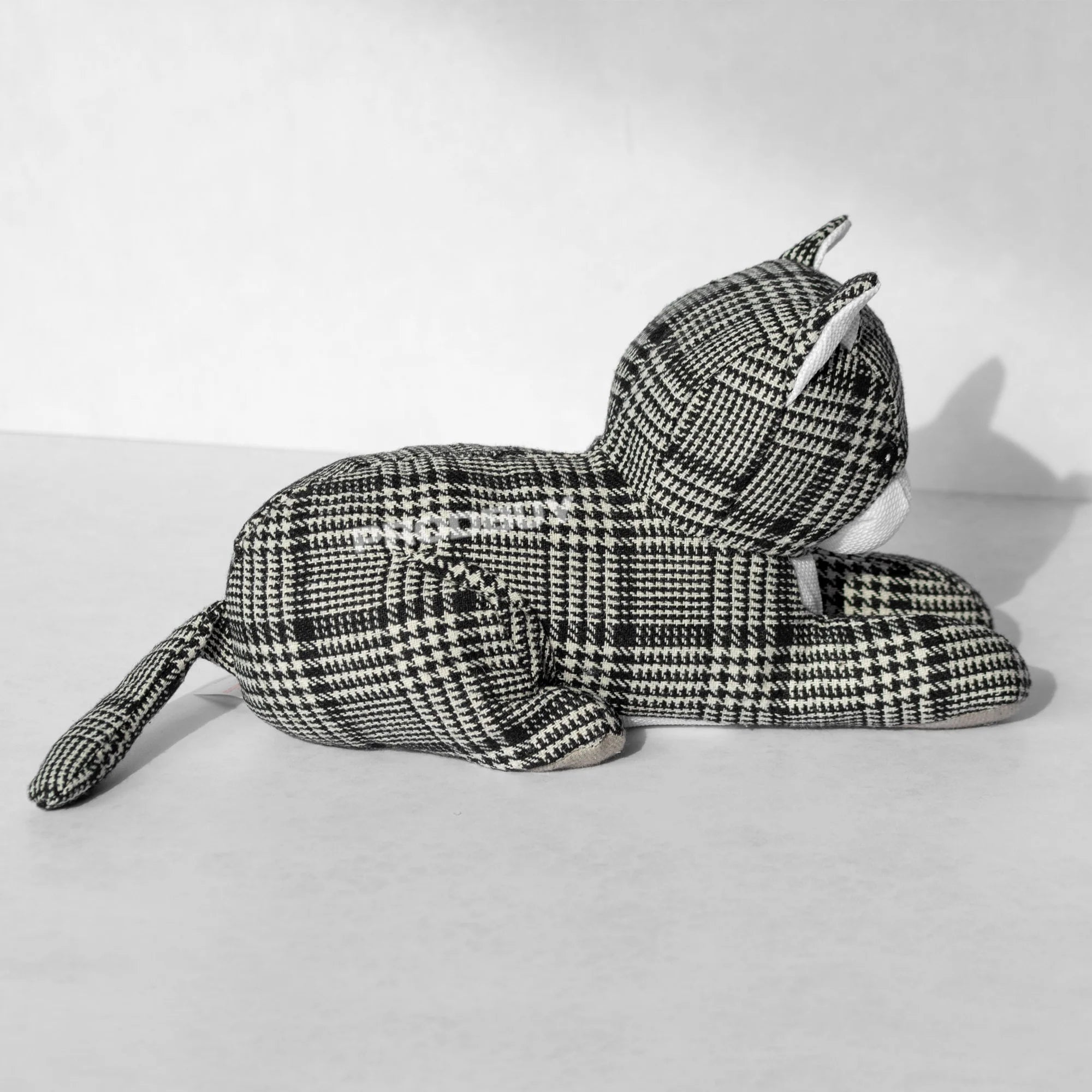 Fabric Black and White Gingham "Laying Cat" Doorstop