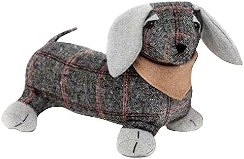 Fabric Grey Tartan Daschaund "Dog" Doorstop