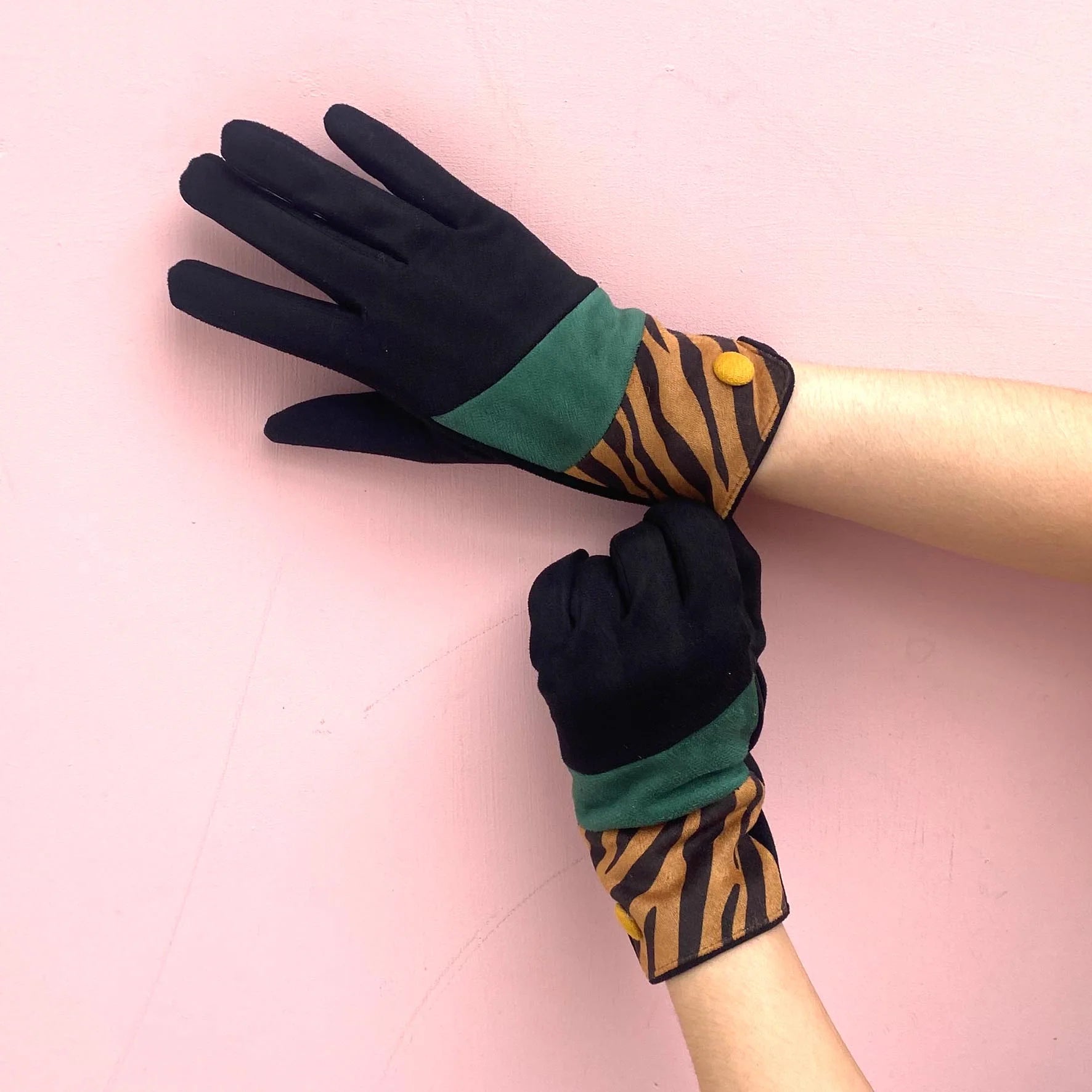 House Of Disaster "Animal Tiger Print" Suedette Gloves