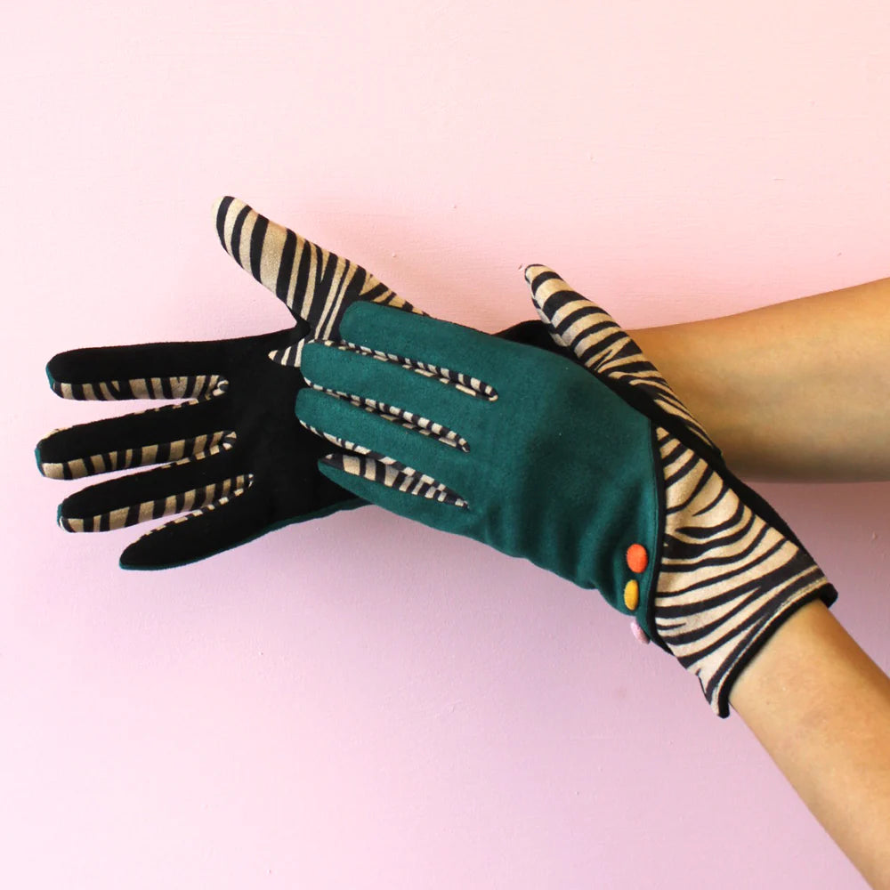 House Of Disaster "Zebra Animal Print" Suedette Gloves