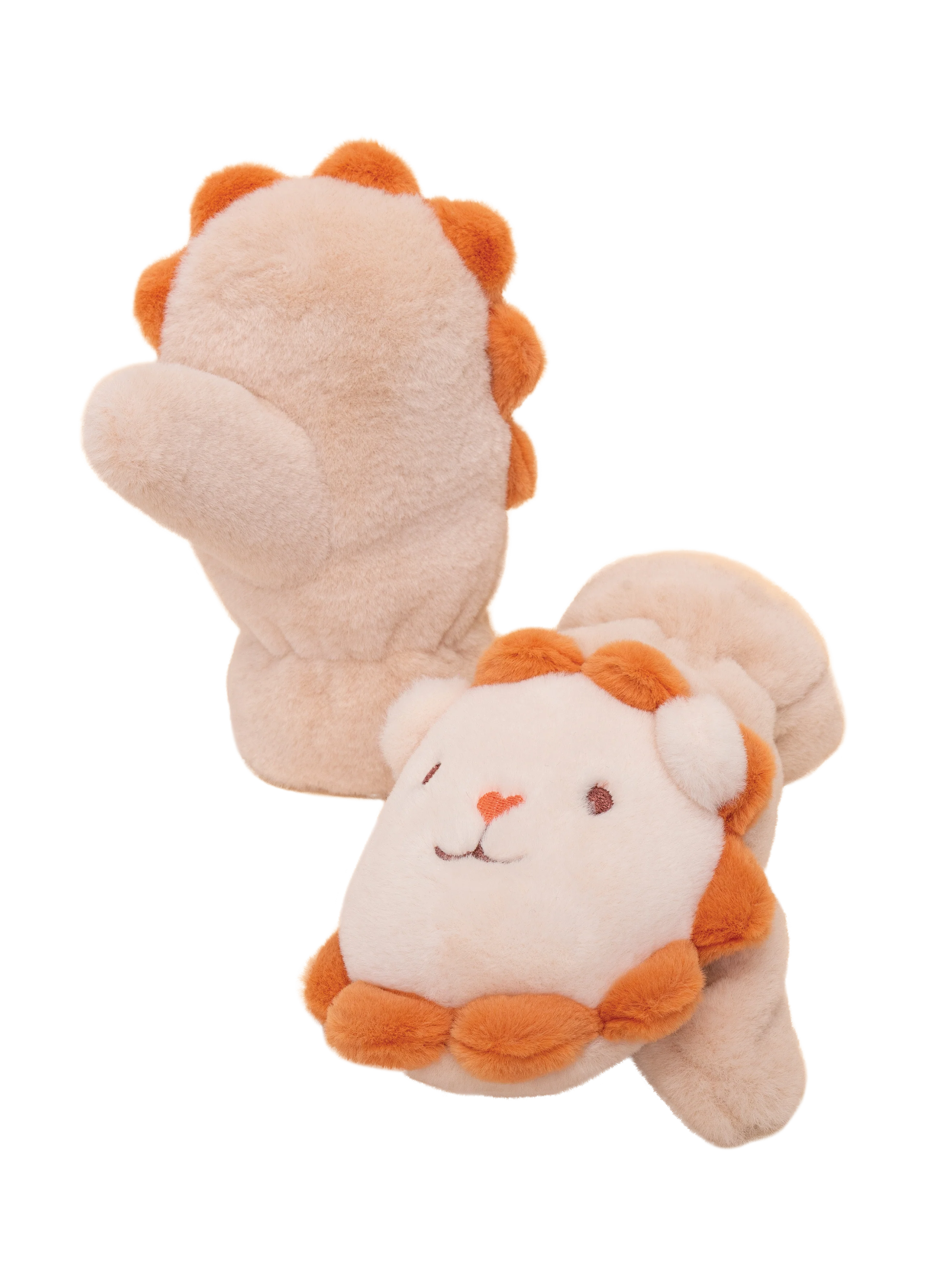 "Powder" Kids Cute Lion Fluffy Mittens - Cream