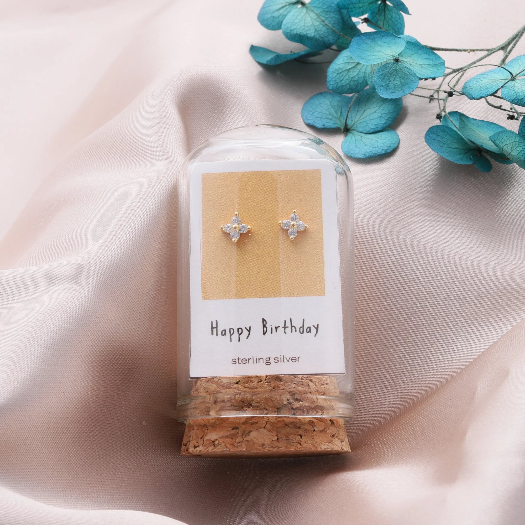 "Happy Birthday" Silver Crystal earrings (Sterling Silver)