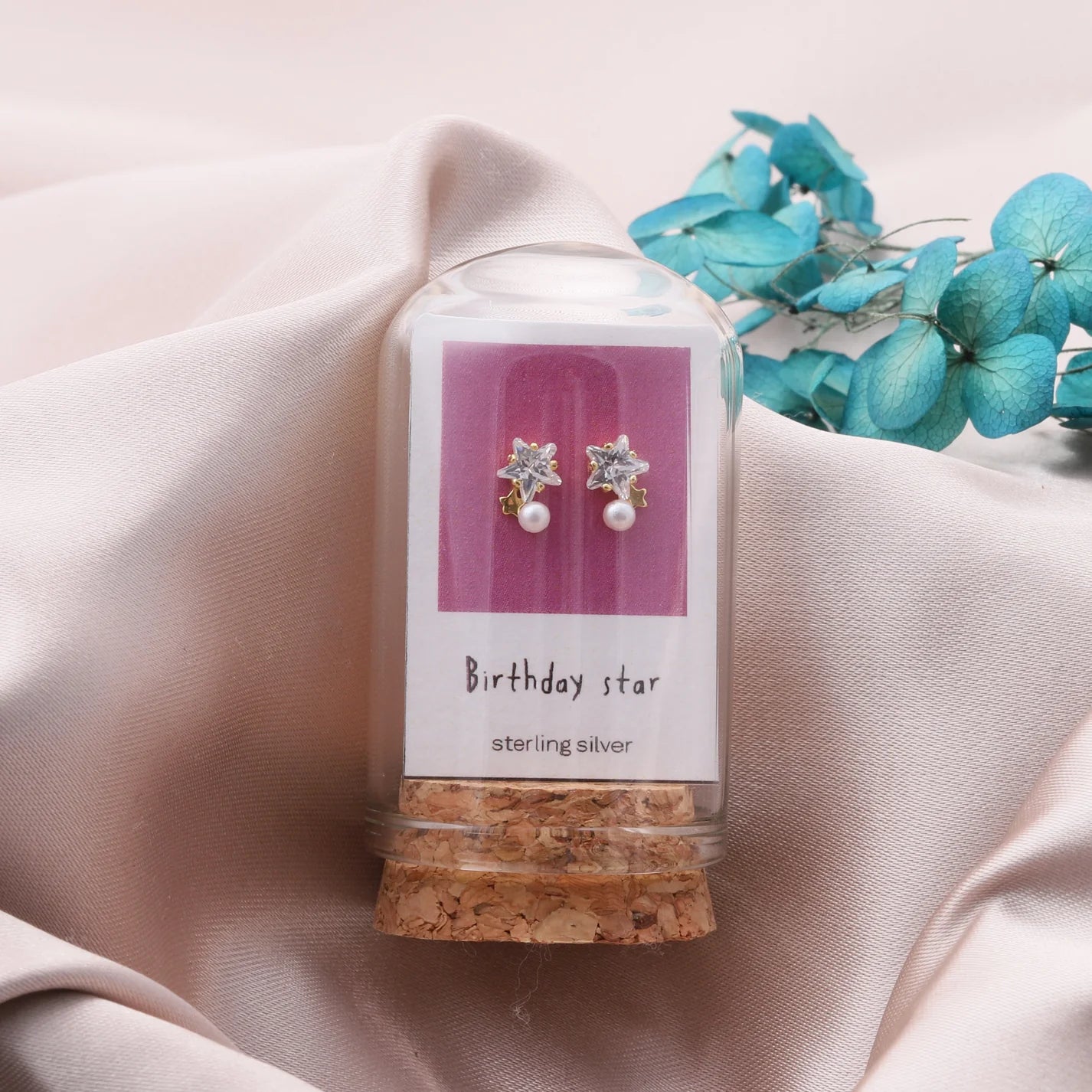 Gold "Happy Birthday" Crystal star with pearl earrings -