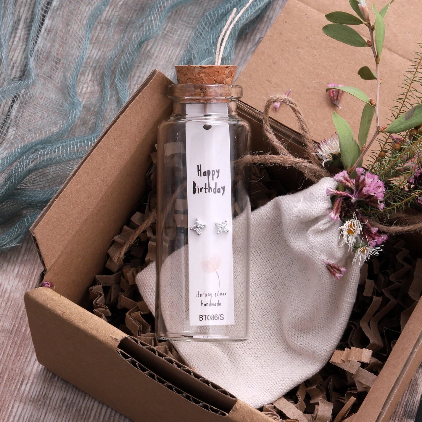 "Happy Birthday" Silver Crystal earrings (Sterling Silver)