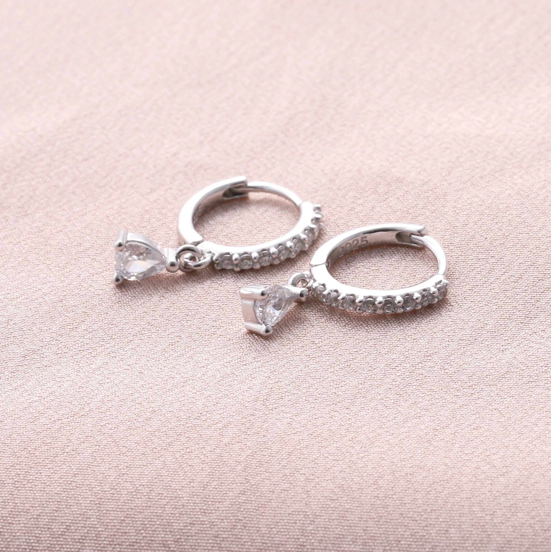 Silver Crystal Teardrop Earrings (Sterling Silver)