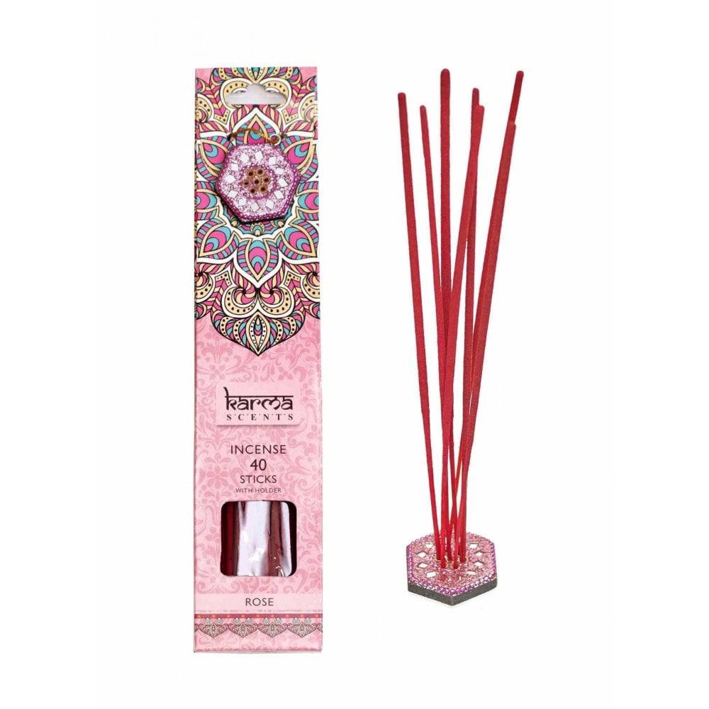 Karma Scents 40 Incense Sticks and Holder "Rose"