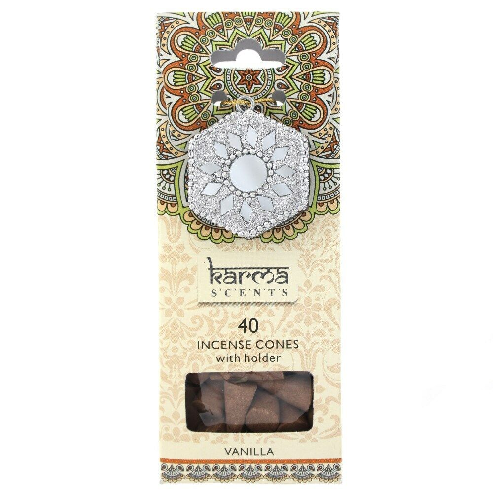 Karma Scents 40 Incense Cones and Holder "Vanilla"