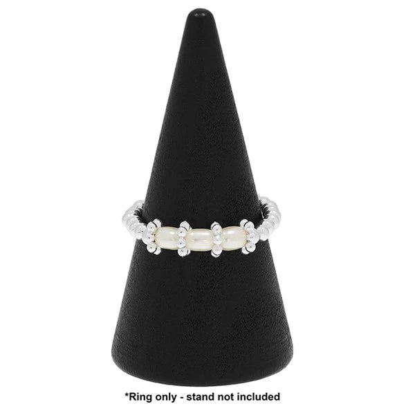 Equilibrium Stackable Silver Plated Pearl Ring