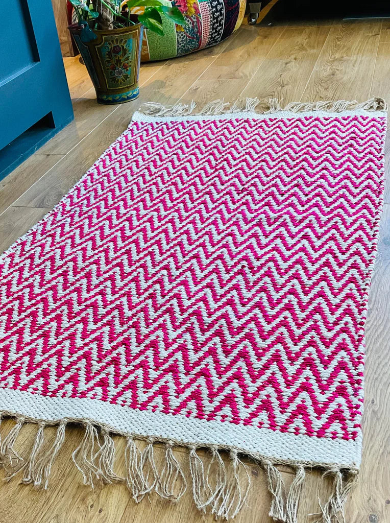 Indra Importer "Bright Pink Zig Zag" Chevron Recycled Cotton Rug