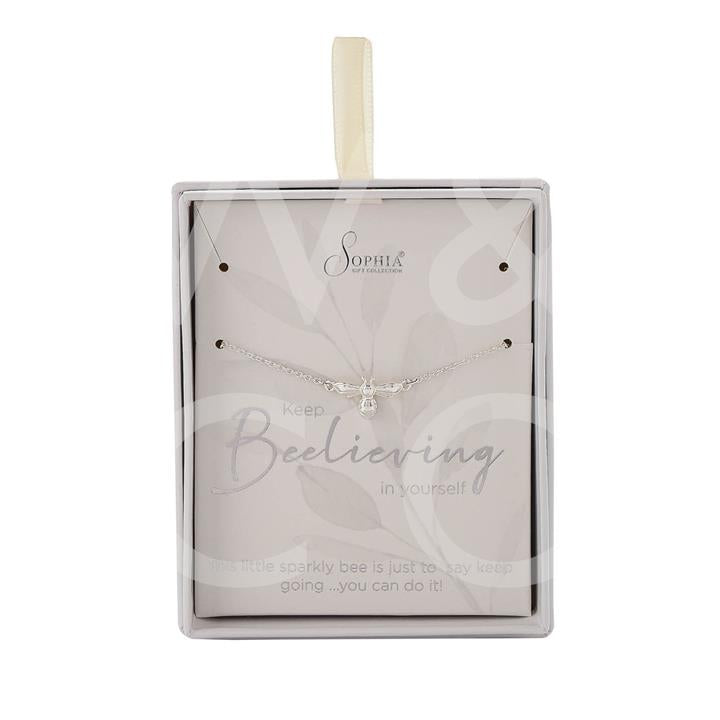 Sophia Collection "Keep Beelieving In Yourself" Silver Necklace