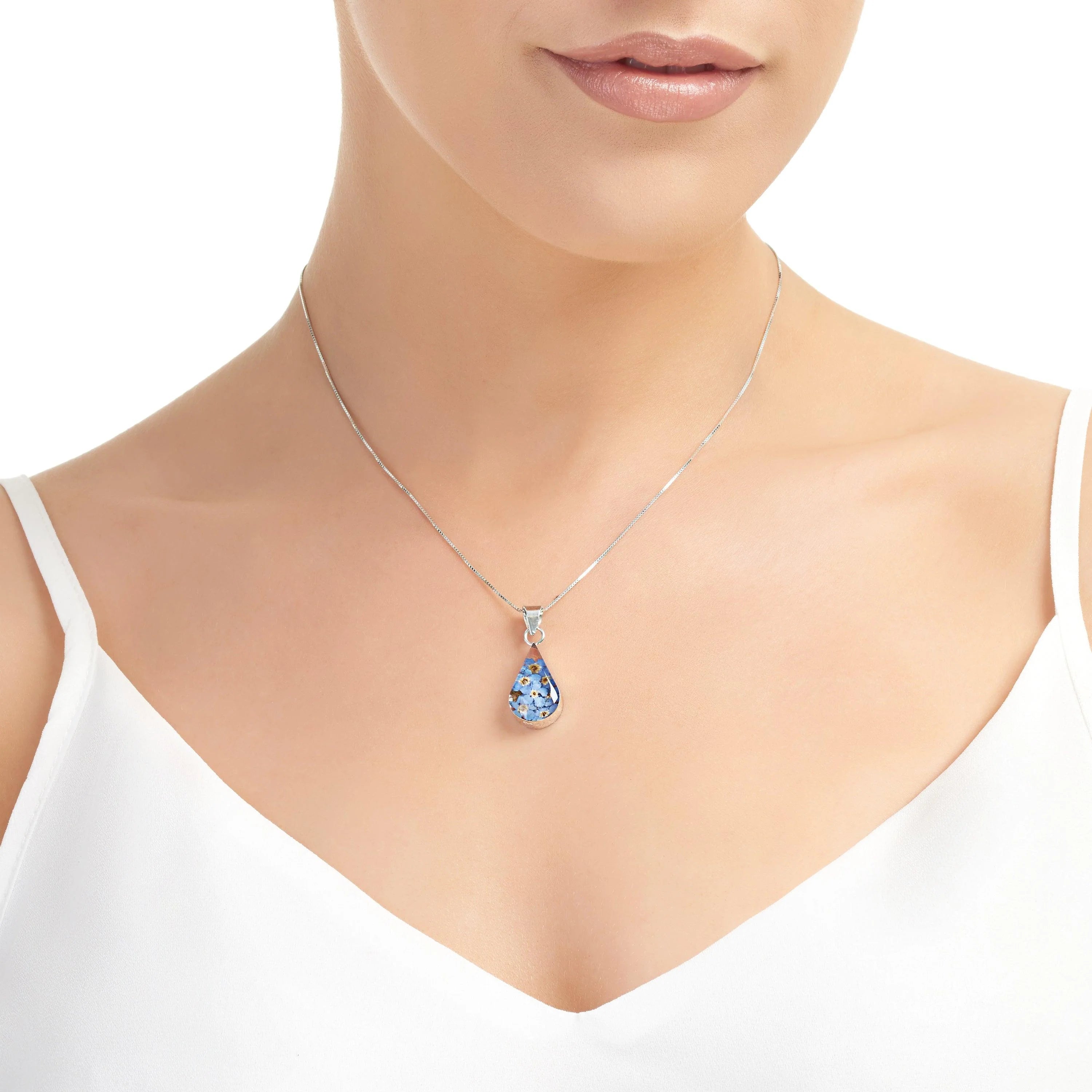 Shrieking Violet Forget Me Not "Teardrop" Silver Necklace