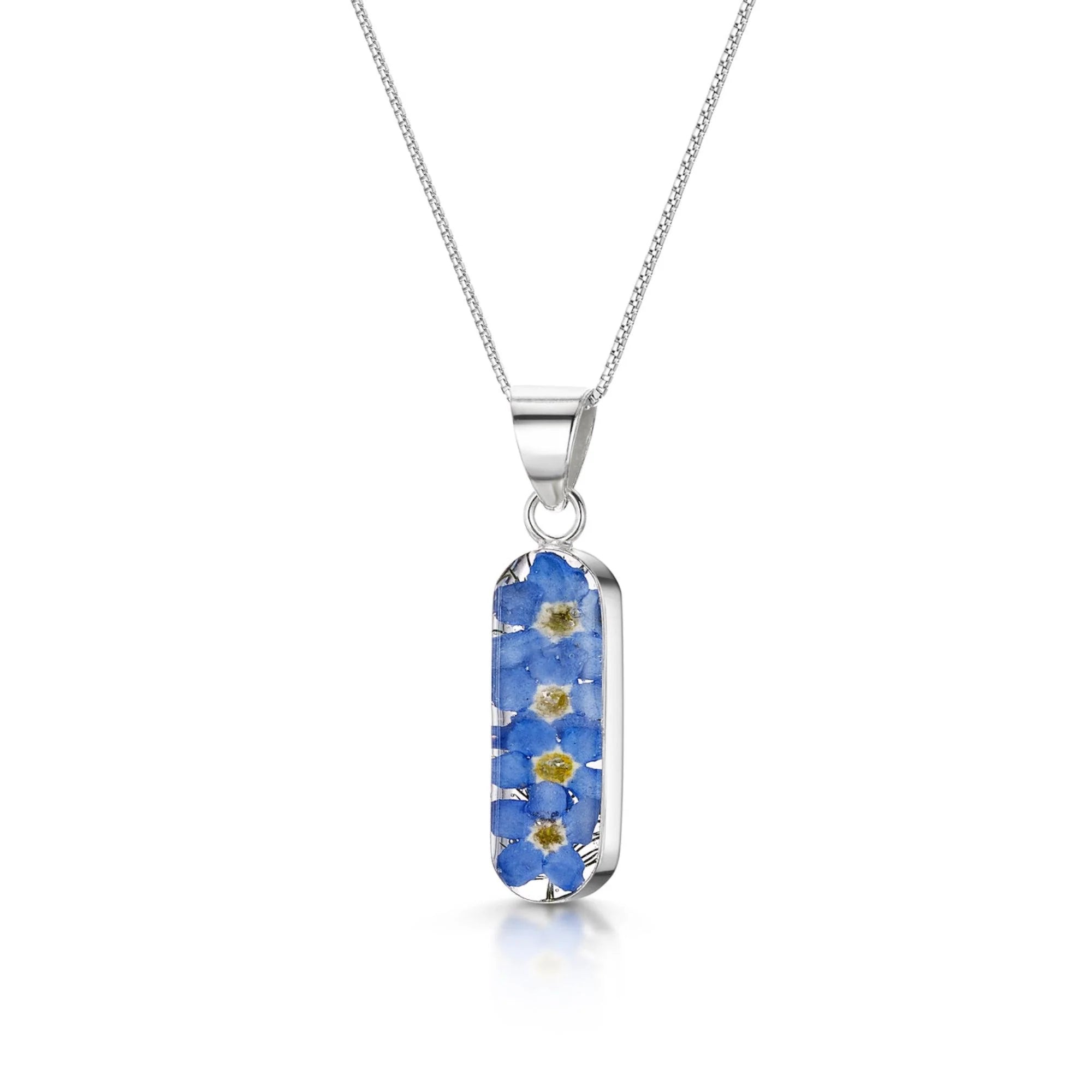 Shrieking Violet Forget Me Not "Vertical Bar" Silver Necklace