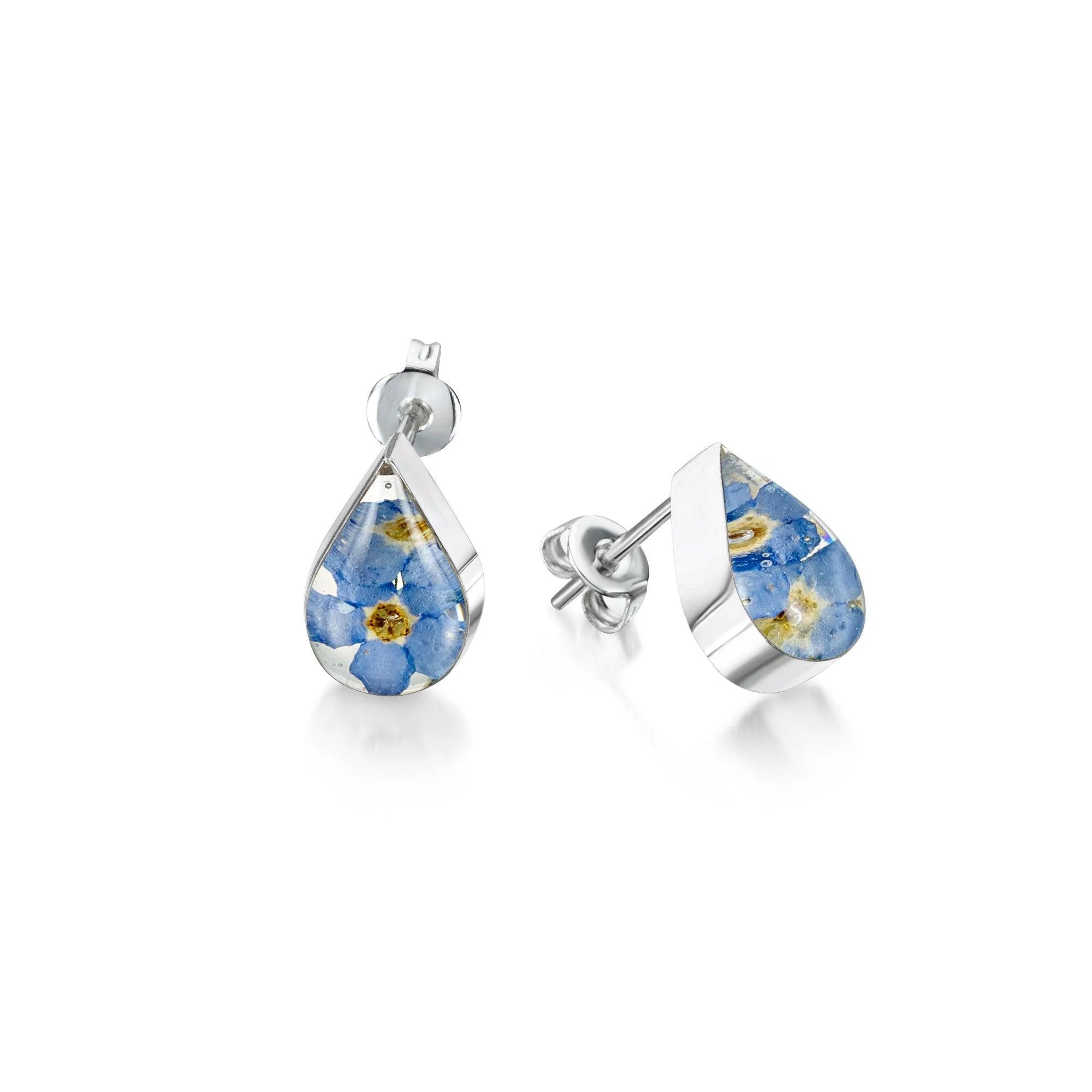 Shrieking Violet Forget Me Not "Teardrop'' Silver Earrings